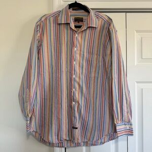Robert Talbott Men's Button Long Sleeve Shirt Striped Colorful Size Large